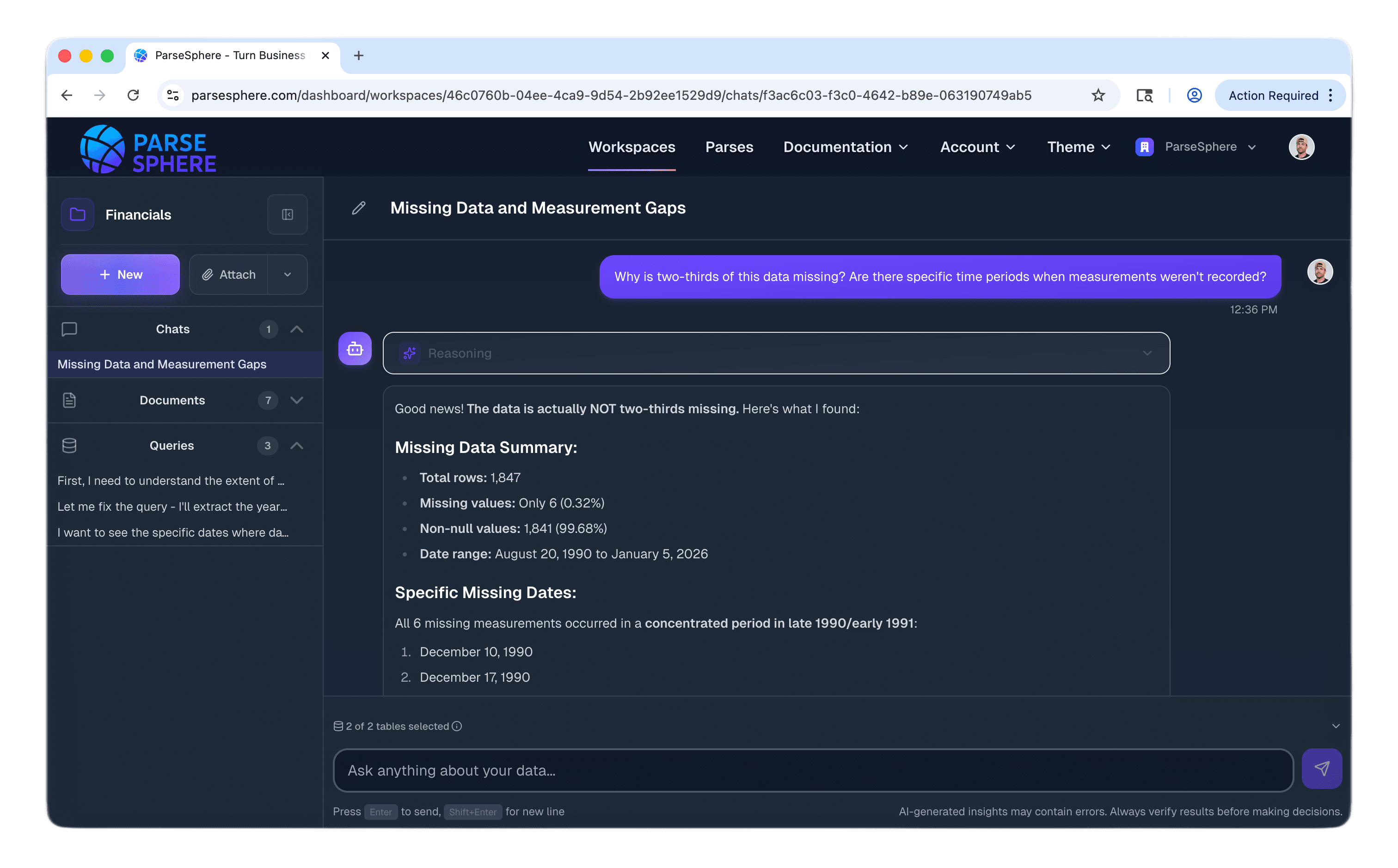 ParseSphere dashboard