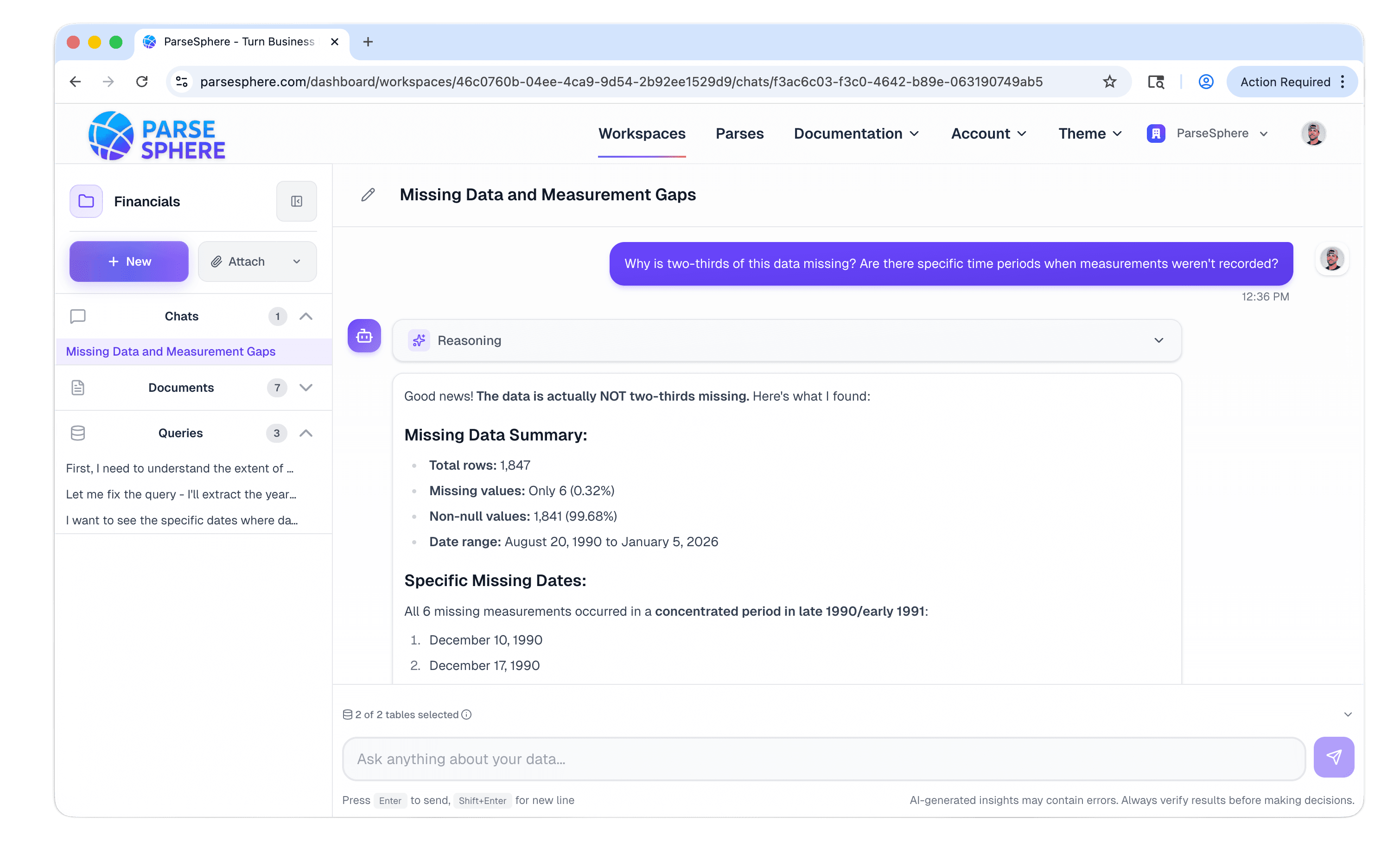 ParseSphere dashboard
